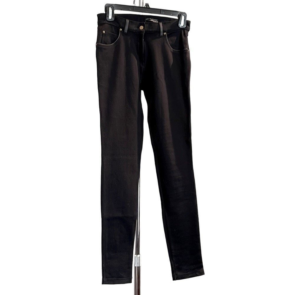 Size 26 Black Zara W&B Collection Skinny Jeans Leggings w/ Faux Leather Trim